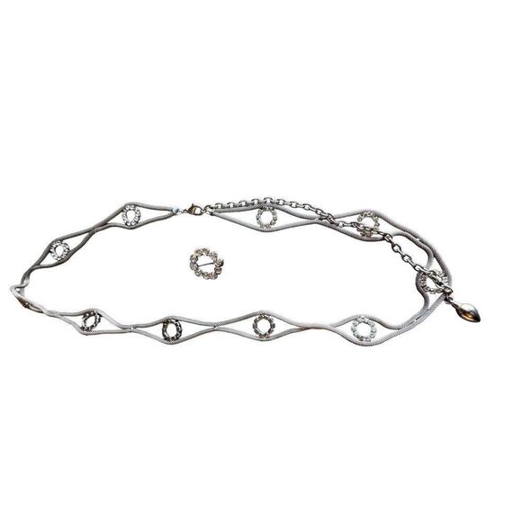 Trimming Shop 48" Long Silver Diamante/Diamond Rhinestones Studded Waist Chain B - Picture 1 of 6